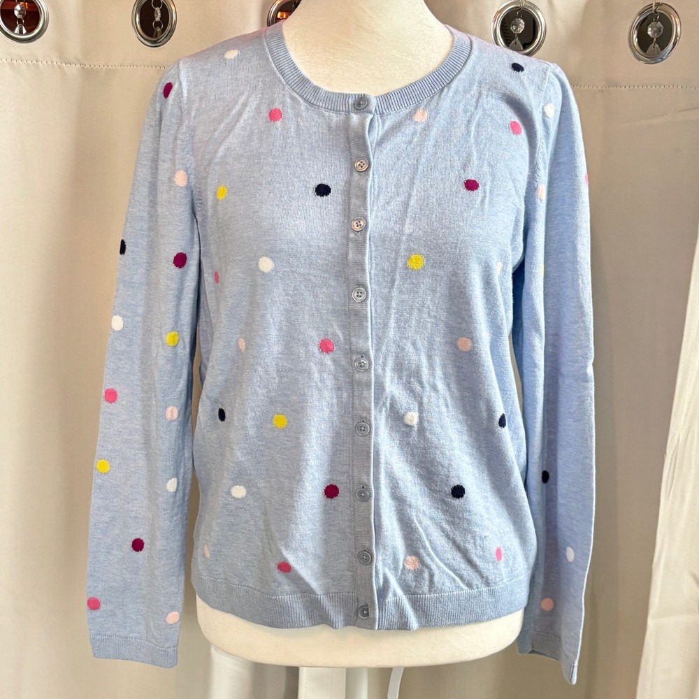 Talbots Womens Cardigan MP Polka Dot Grandmacore Preppy Pastel Colorful 20930